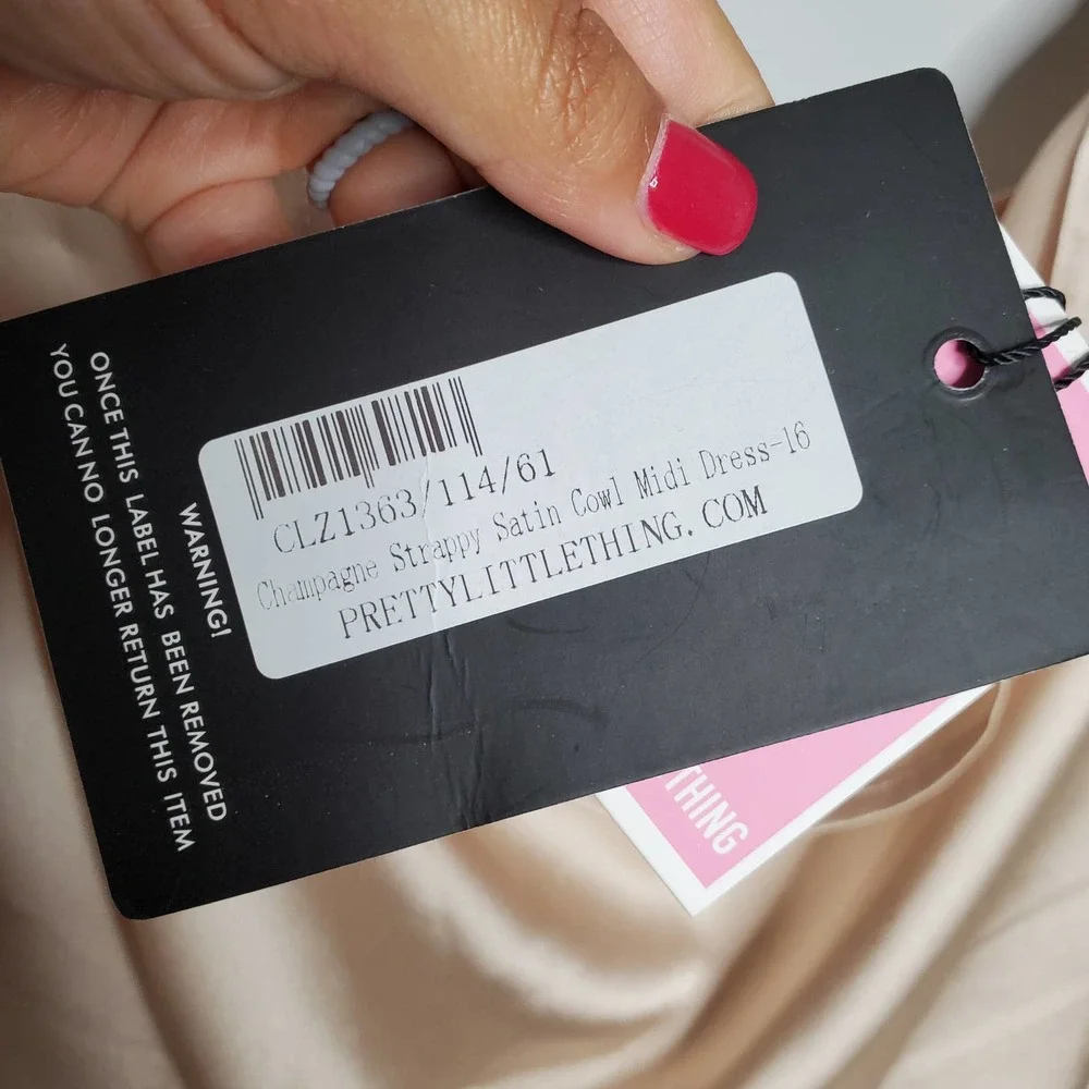 PRETTYLITTLETHING Champagne Satin Strappy Cowl Neck Sleeveless Midi Dress Sz 12 - Picture 5 of 8